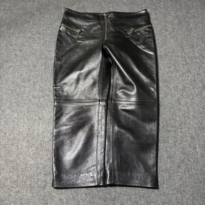 VTG North Beach Leather Mid Rise Crop Zip Front Black Pants Size 29x20.5 Biker